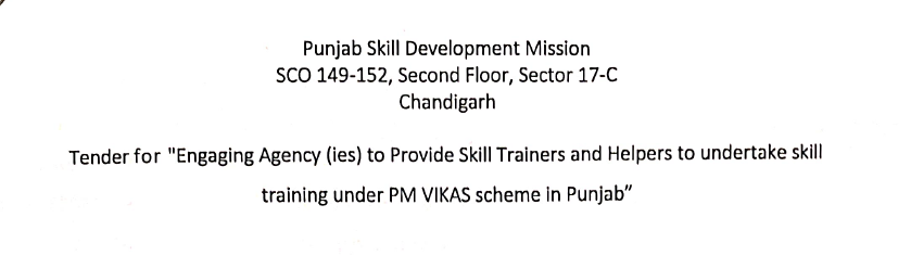 Notice inviting agencies to deploy skill trainers and support staff for PM-VIKAS Skill Development Program across Punjab.