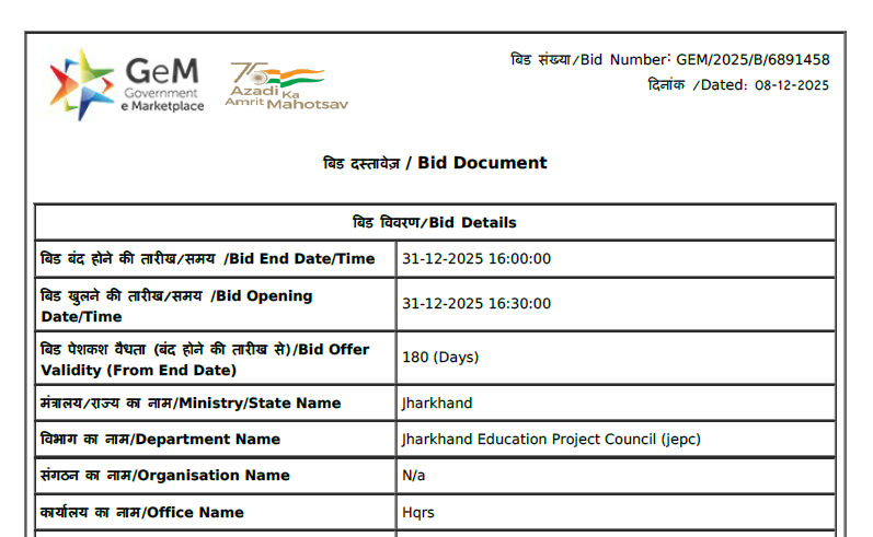 EOI notice inviting applications for empanelment of vocational training providers for school education projects in Jharkhand.