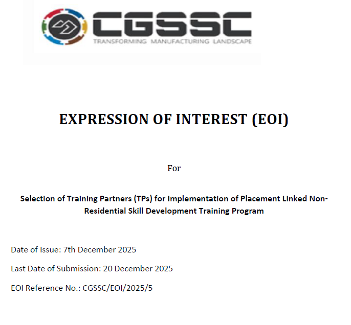 Expression of Interest (EOI) issued by CGSSC for selection of training partners to conduct non-residential skill development programs for diploma engineers.