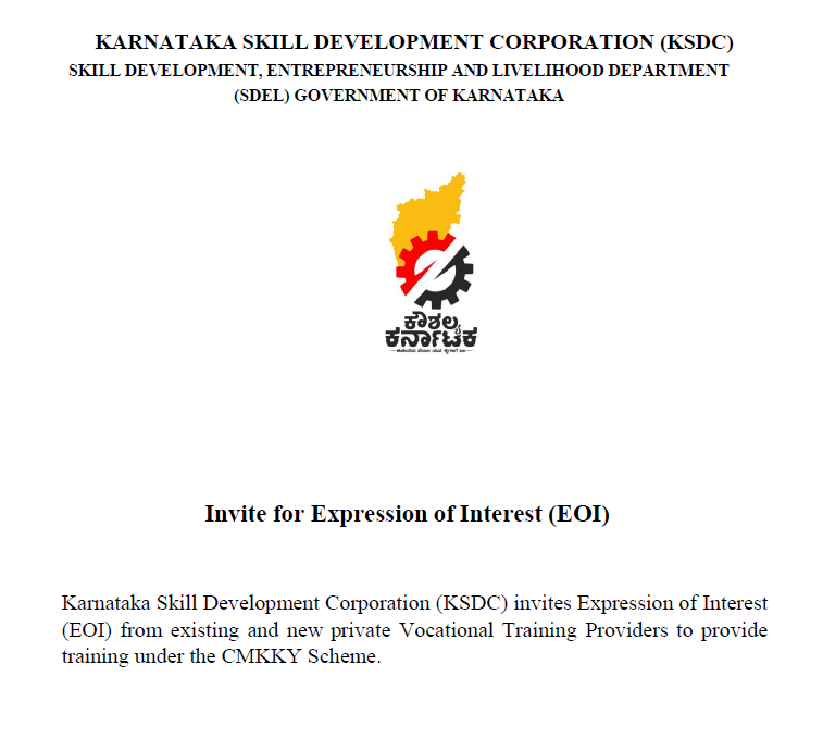 EOI notification inviting training partners for skill development programs under KSDC CMKKY Scheme 2025.